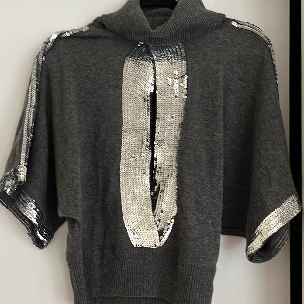 2B Bebe Gray Cowl Neck Sweater with Silver Accents